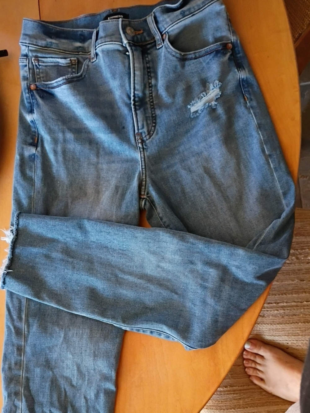 Express Women's Slim Straight Jeans in Light Blue Denim